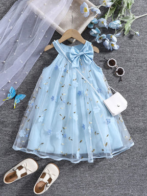Vestido Infantil de Festa com Laço e Bordado Floral – Roupa Elegante para Meninas