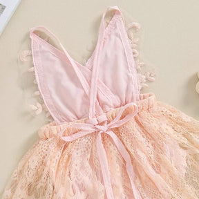 Vestido Infantil de Renda Rosa com Bordado Floral – Roupa de Festa para Bebês e Meninas