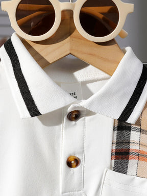 Conjunto Infantil Masculino de Verão – Camiseta Polo e Short com Detalhes em Xadrez Clássico