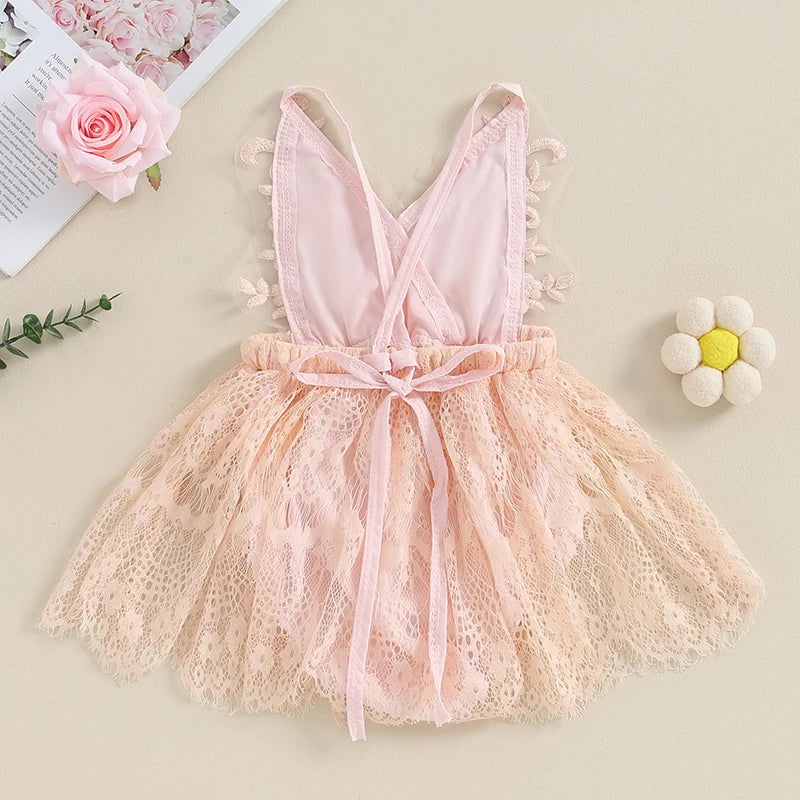 Vestido Infantil de Renda Rosa com Bordado Floral – Roupa de Festa para Bebês e Meninas