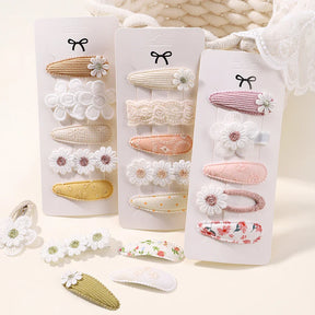 Conjunto 5 Presilhas de Cabelo Infantil – Mini Laços Florais, Coelhinho e Princesa