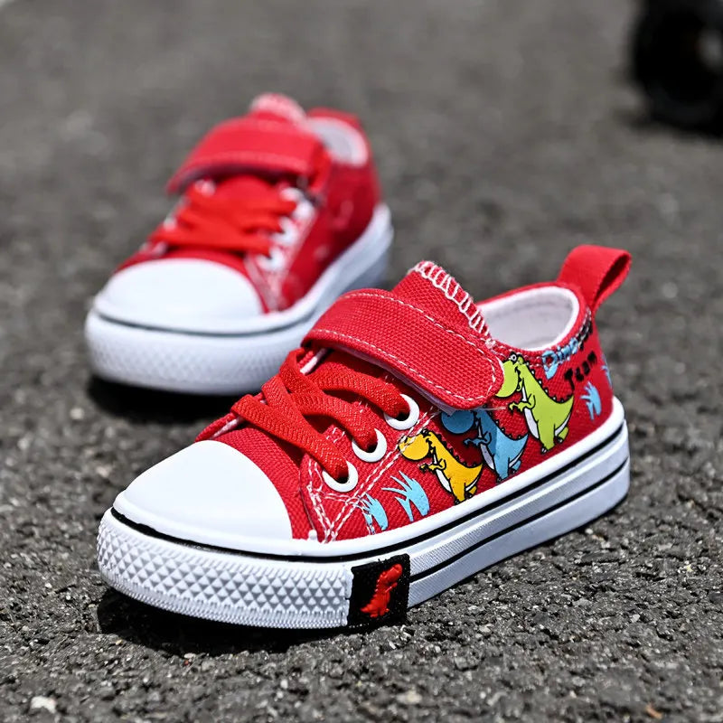 Tênis Infantil Dinossauro Preto – Casual Confortável com Velcro e Estampa Colorida