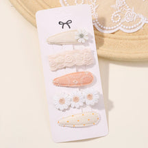 Conjunto 5 Presilhas de Cabelo Infantil – Mini Laços Florais, Coelhinho e Princesa
