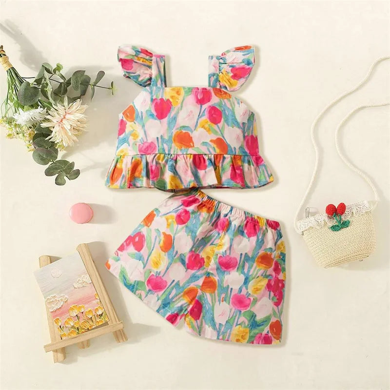 Conjunto Infantil Feminino Floral Colorido – Estilo Alegre e Conforto para Todas as Ocasiões