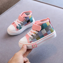 Tênis Infantil Xadrez Cano Alto – Casual Confortável com Cadarço e Velcro para Meninos e Meninas