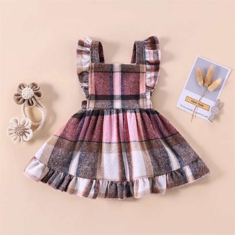 Vestido Infantil Xadrez com Babados – Modelo Trapézio de Inverno para Meninas