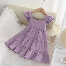 Vestido Infantil de Verão com Babados – Estilo Princesa Coreano, Sem Mangas e Cores Sólidas