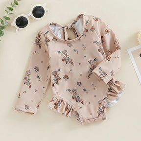 Maiô Infantil Floral Manga Longa com Babados