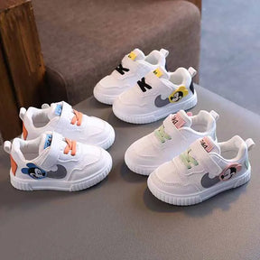 Tênis Infantil Mickey Branco – Sapato Casual Confortável com Velcro para Meninos e Meninas
