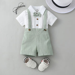 Conjunto Infantil Masculino Elegante com Suspensório e Gravata Borboleta – Roupa Social para Meninos