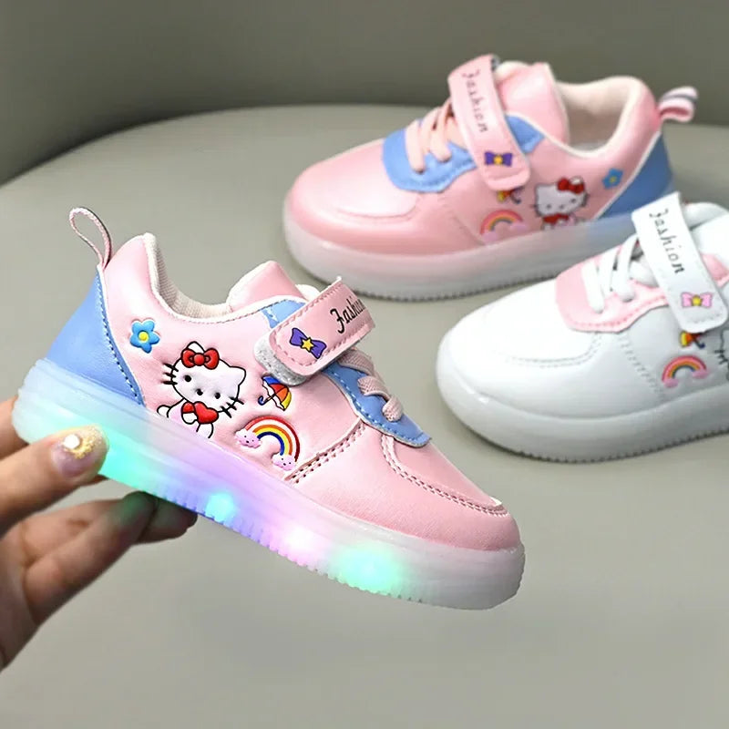 Tênis Infantil Hello Kitty com LED – Sapato Iluminado Rosa para Meninas