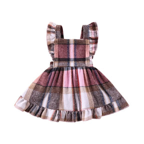 Vestido Infantil Xadrez com Babados – Modelo Trapézio de Inverno para Meninas