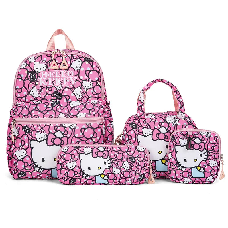 Kit Mochila Hello Kitty 4 Peças – Mochila Escolar, Lancheira, Estojo e Carteira
