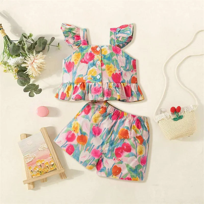 Conjunto Infantil Feminino Floral Colorido – Estilo Alegre e Conforto para Todas as Ocasiões