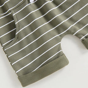Conjunto Infantil Masculino de Verão – Camiseta de Algodão e Shorts Listrados Elásticos