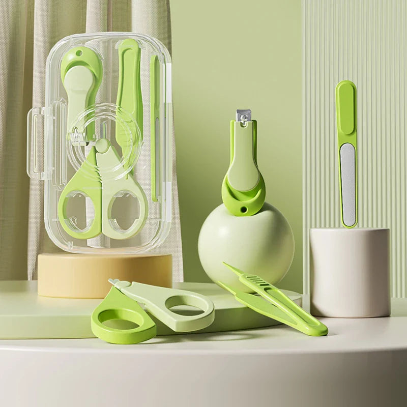 Kit de Higiene para Bebê 4 Peças – Tesoura, Cortador de Unha, Pinça e Lixa com Estojo