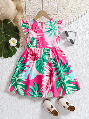 Vestido Infantil de Verão com Estampa Floral – Mangas em Babado e Gola Redonda