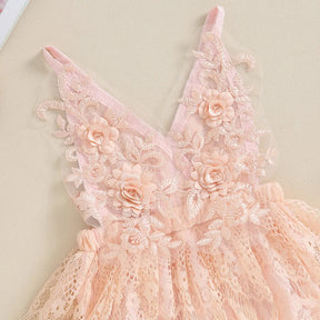 Vestido Infantil de Renda Rosa com Bordado Floral – Roupa de Festa para Bebês e Meninas