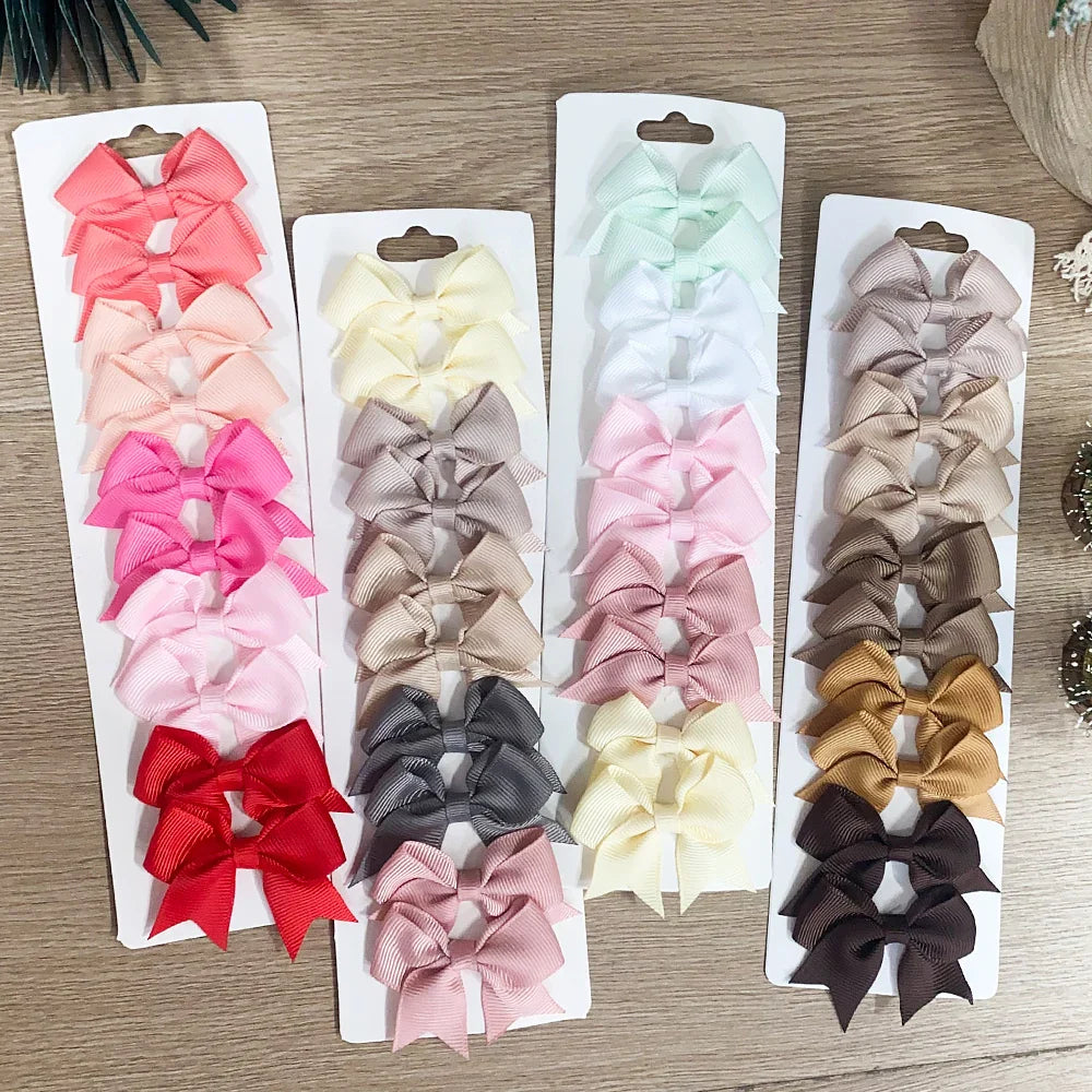 Conjunto 10 Laços de Cabelo Infantil – Presilhas com Fita de Cetim Colorida