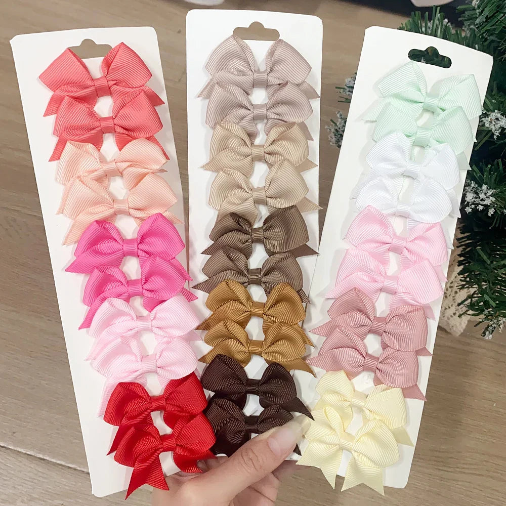 Conjunto 10 Laços de Cabelo Infantil – Presilhas com Fita de Cetim Colorida