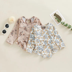 Maiô Infantil Floral Manga Longa com Babados