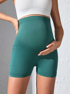Shorts Gestante Fitness Verde com Bolso Lateral – Conforto e Praticidade para o Dia a Dia