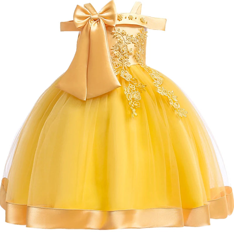 Vestido de Festa Infantil com Flores e Laço