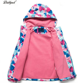 Jaqueta Infantil Impermeável Forrada em Fleece – Corta-Vento de Primavera e Outono para Meninas