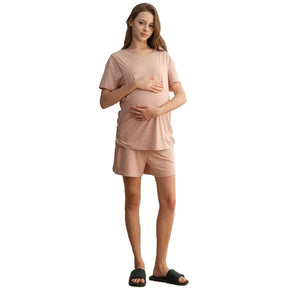 Kit 3 Peças Pijama Maternidade e Amamentação Nude – Conforto Prático para Mamães