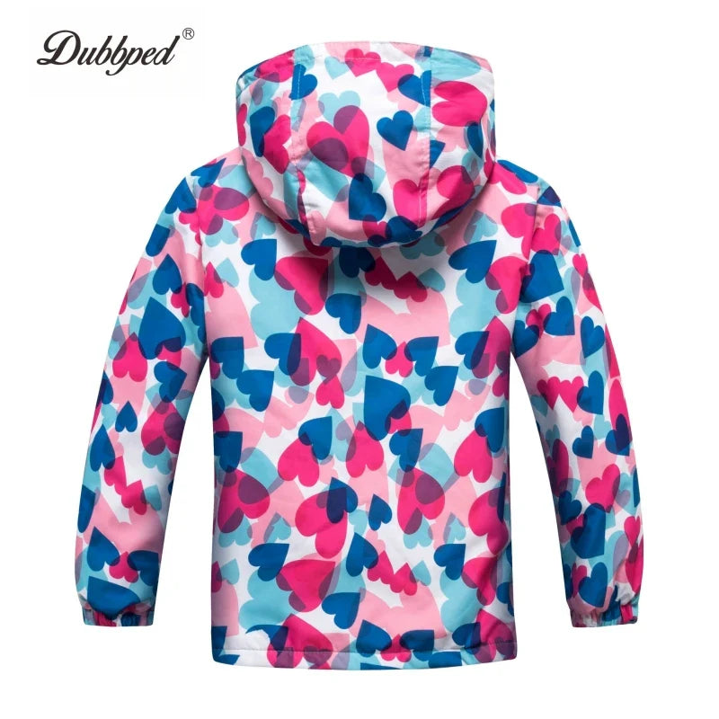 Jaqueta Infantil Impermeável Forrada em Fleece – Corta-Vento de Primavera e Outono para Meninas