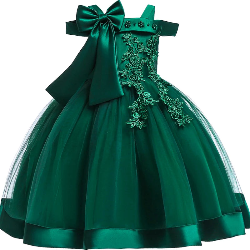 Vestido de Festa Infantil com Flores e Laço