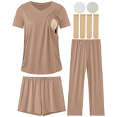 Kit 3 Peças Pijama Maternidade e Amamentação Nude – Conforto Prático para Mamães