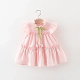 Vestido Infantil Feminino Rosa com Laço Verde – Delicadeza e Charme para Todas as Ocasiões
