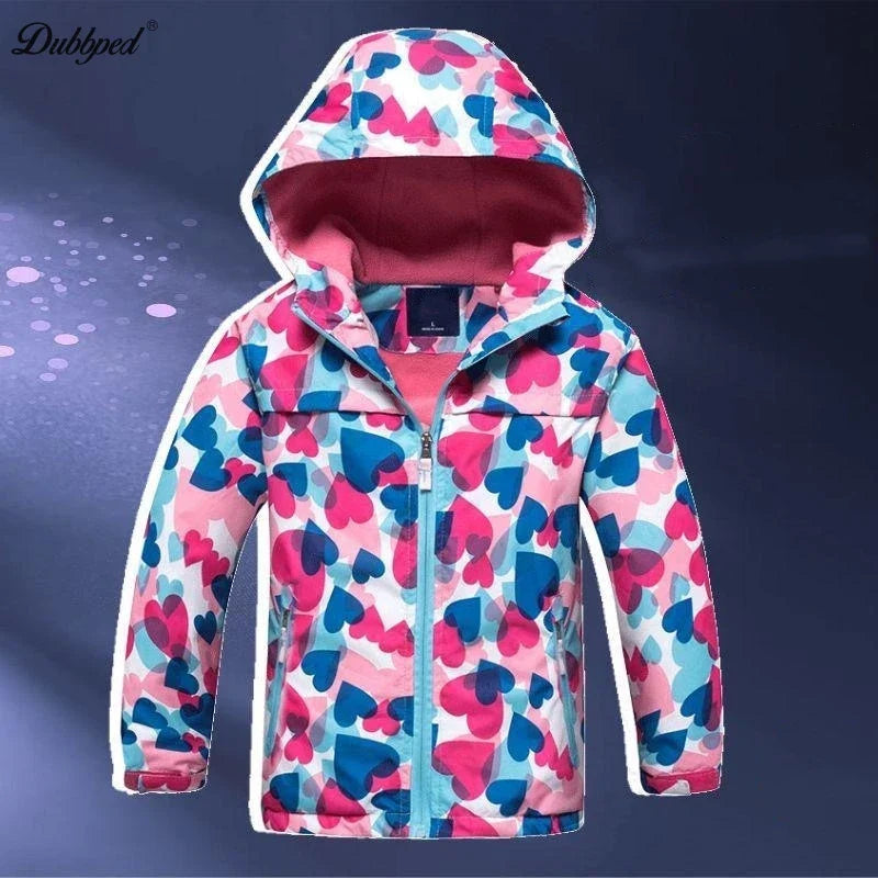 Jaqueta Infantil Impermeável Forrada em Fleece – Corta-Vento de Primavera e Outono para Meninas
