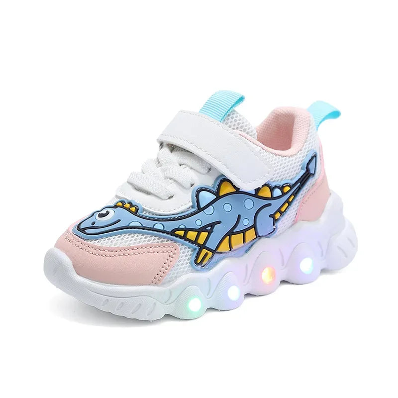 Tênis Infantil com LED Dinossauro – Sapato Esportivo com Luzes para Meninos e Meninas