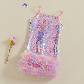 Vestido Infantil de Festa com Paetês e Camadas de Tule – Alças Finas e Babados Elegantes