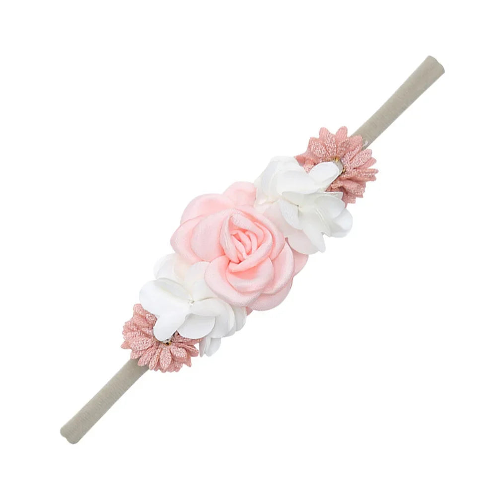 5 Tiaras Florais para Bebê Recém-Nascido – Faixas de Cabelo de Nylon com Flores Artificiais e Strass