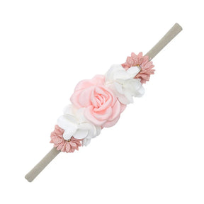 5 Tiaras Florais para Bebê Recém-Nascido – Faixas de Cabelo de Nylon com Flores Artificiais e Strass