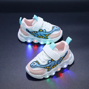 Tênis Infantil com LED Dinossauro – Sapato Esportivo com Luzes para Meninos e Meninas