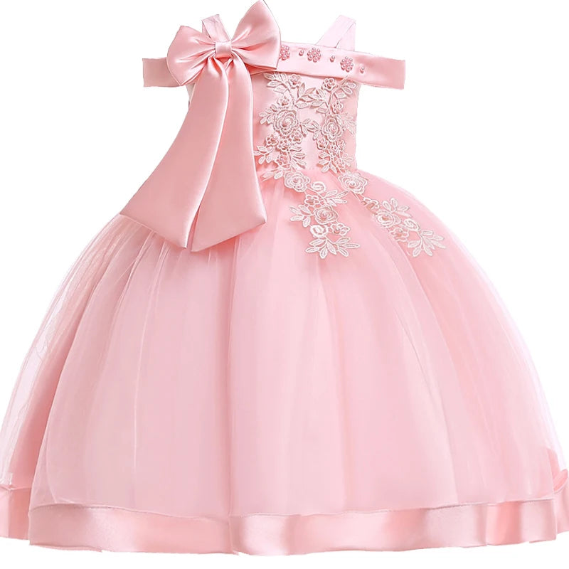 Vestido de Festa Infantil com Flores e Laço