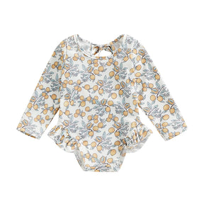 Maiô Infantil Floral Manga Longa com Babados
