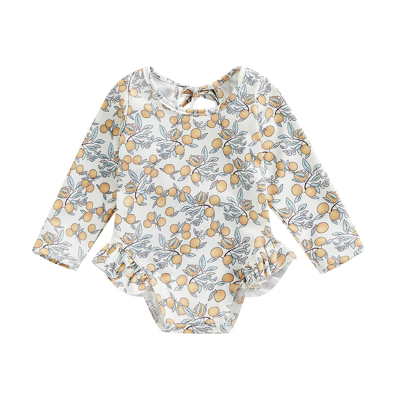 Maiô Infantil Floral Manga Longa com Babados