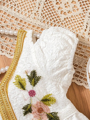 Vestido Infantil Branco Bordado com Bolero e Bolsa – Roupa de Festa para Meninas