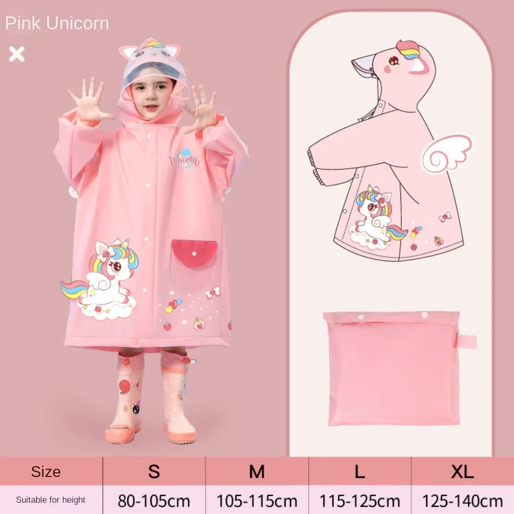 Capa de Chuva Infantil Impermeável com Estampa de Dinossauro ou Unicórnio – Com Espaço para Mochila | Poncho Escolar para Meninos e Meninas