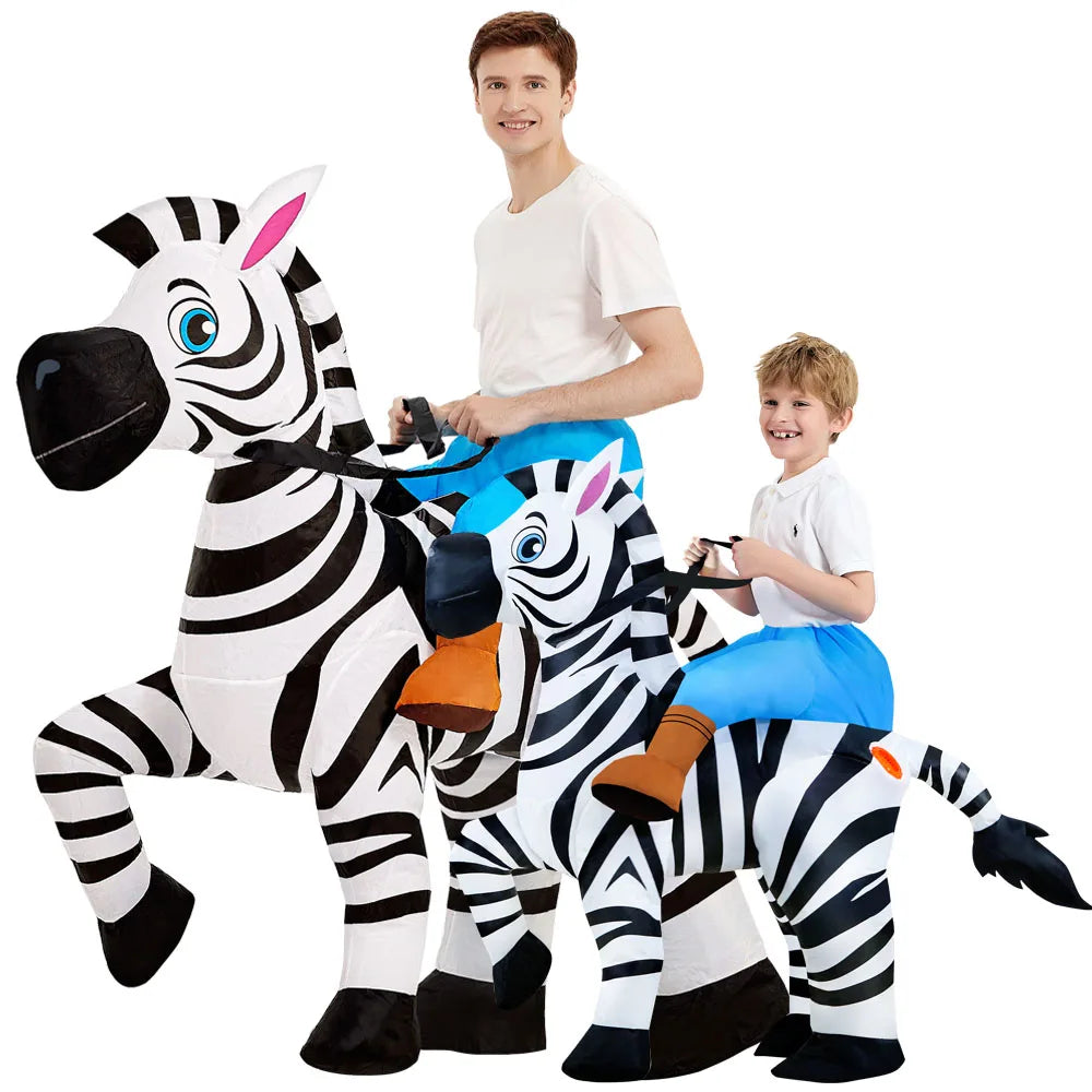 Fantasia Inflável de Zebra Adulto e Infantil com Ventilador Elétrico