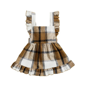 Vestido Infantil Xadrez com Babados – Modelo Trapézio de Inverno para Meninas