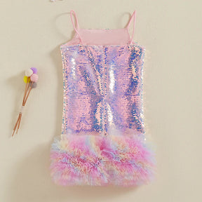 Vestido Infantil de Festa com Paetês e Camadas de Tule – Alças Finas e Babados Elegantes