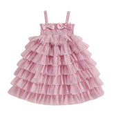 Vestido Infantil Rosa com Babados em Camadas e Laços – Roupa de Festa para Meninas