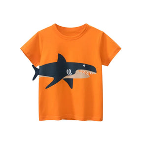 Camisetas Infantis 100% Algodão com Estampa 3D – Tubarões e Dinossauros Divertidos