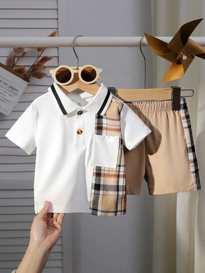 Conjunto Infantil Masculino de Verão – Camiseta Polo e Short com Detalhes em Xadrez Clássico